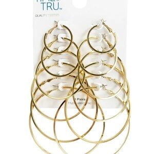Time and Tru Women's Gold Tone Graduated Wire Hoop Earring Set, 6-Piece